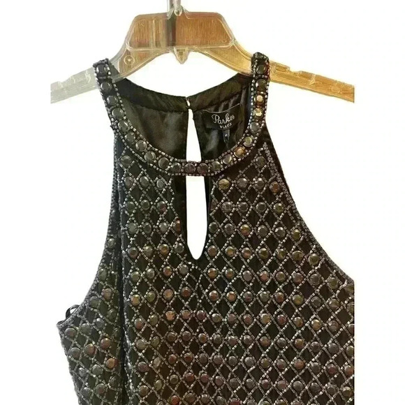 NWT Parker Short Sleeveless Black Sequin beaded Embellished Dress Size 10 - Picture 4 of 11